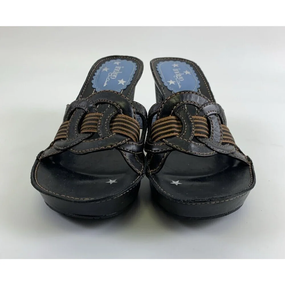 Indigo‎ By Clarks Slide Heel Sandal Black Brown Leather Chunky Woven Womens 7